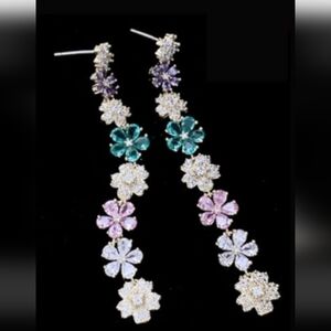 Falling Flowers Crystal Earrings NWOT